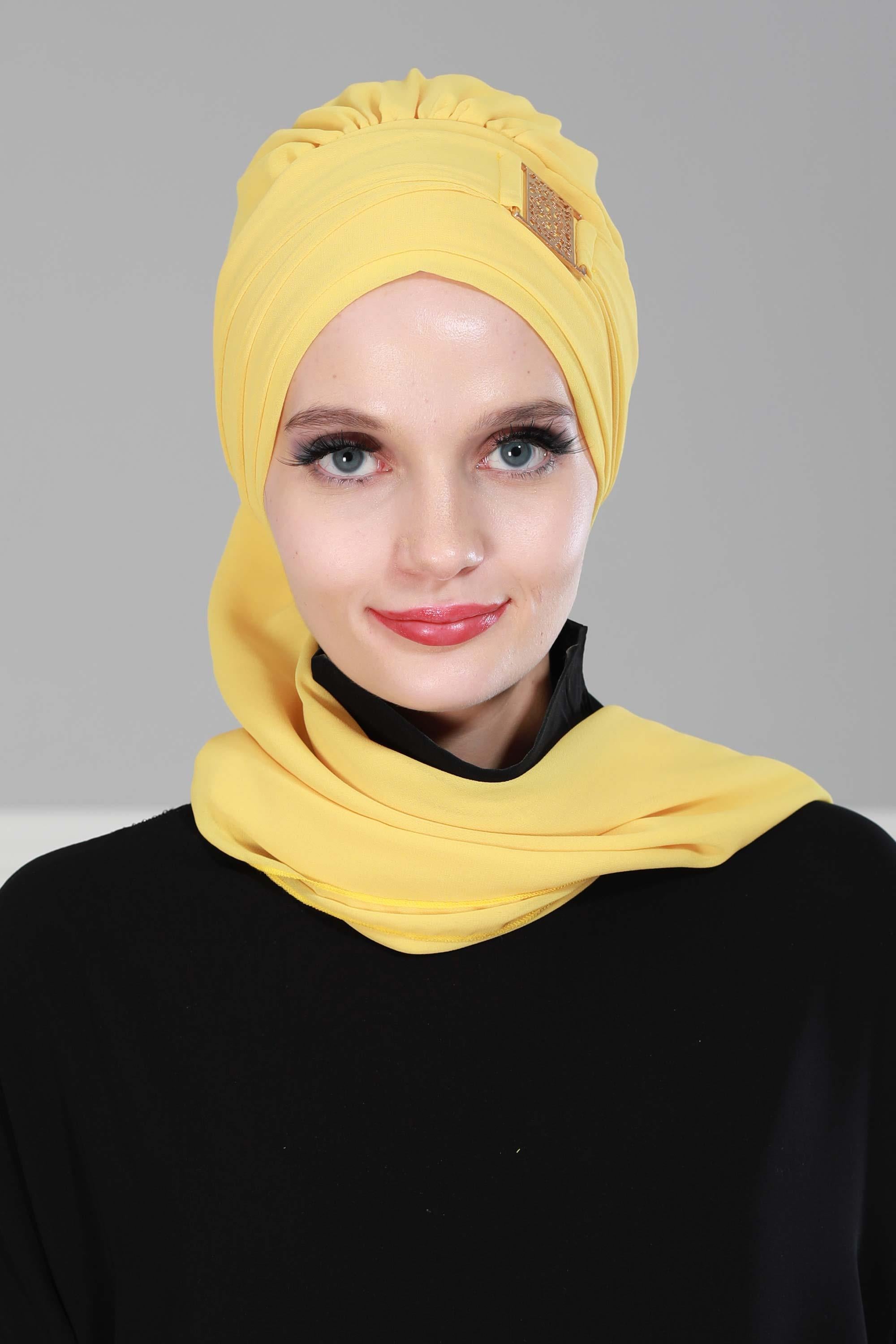 Chiffon Instant Turban with Gold Leopard Pattern Accessory, Adjustable Instant Turban Headscarf for Women, Pre-Tied Turban Hijab Cover,HT-11 Baby Blue