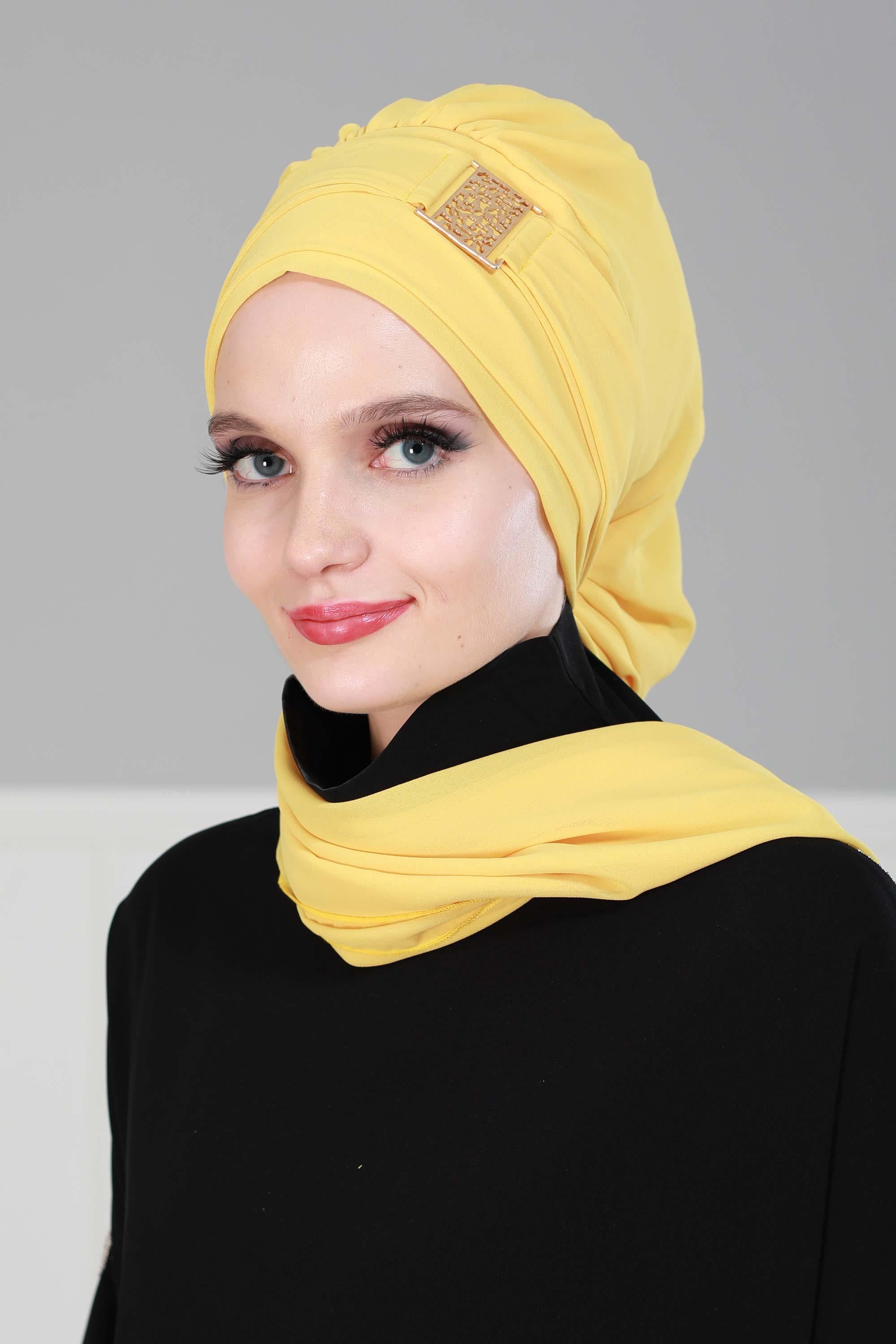 Chiffon Instant Turban with Gold Leopard Pattern Accessory, Adjustable Instant Turban Headscarf for Women, Pre-Tied Turban Hijab Cover,HT-11 Baby Blue