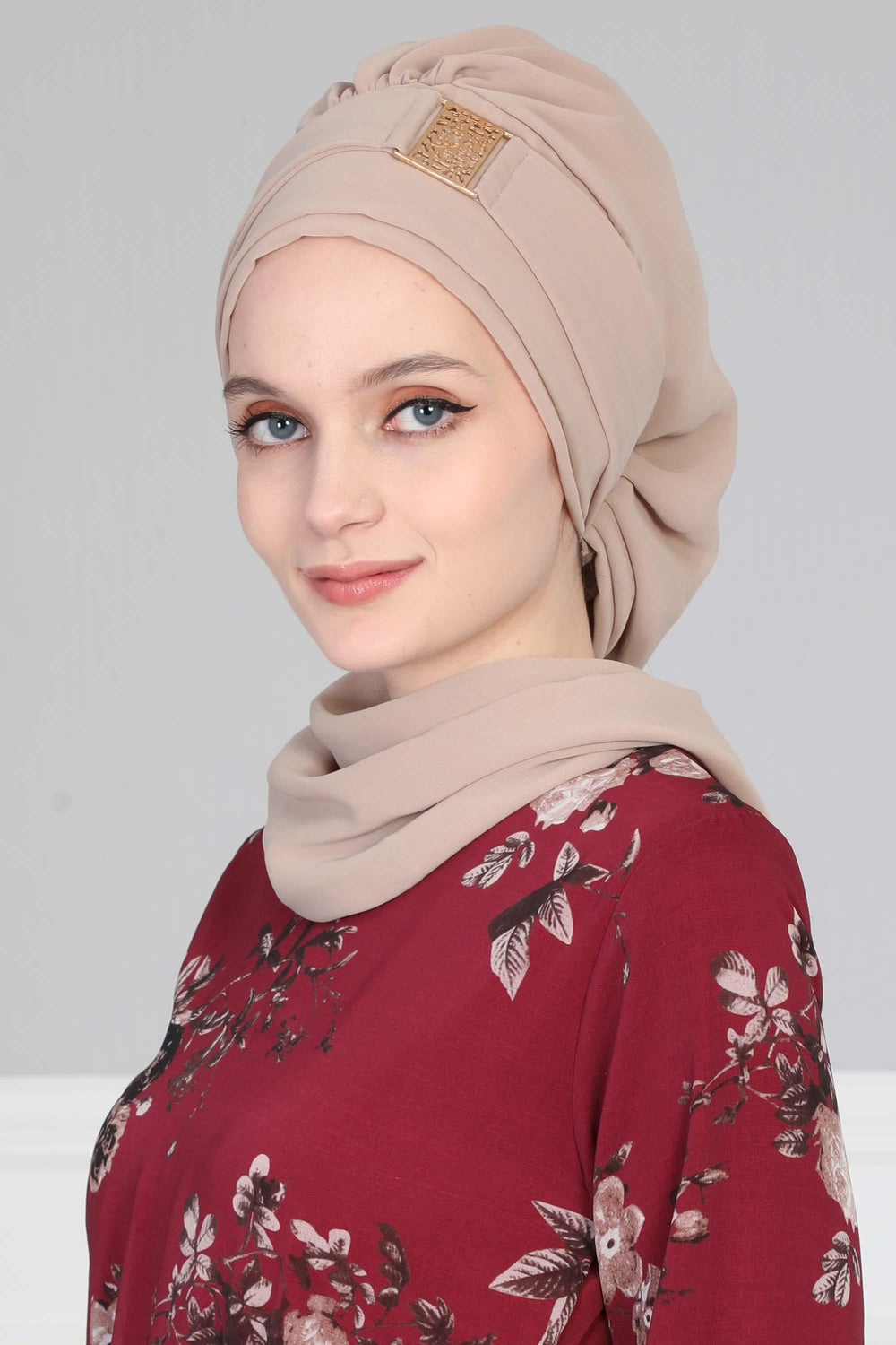 Chiffon Instant Turban with Gold Leopard Pattern Accessory, Adjustable Instant Turban Headscarf for Women, Pre-Tied Turban Hijab Cover,HT-11 Baby Blue