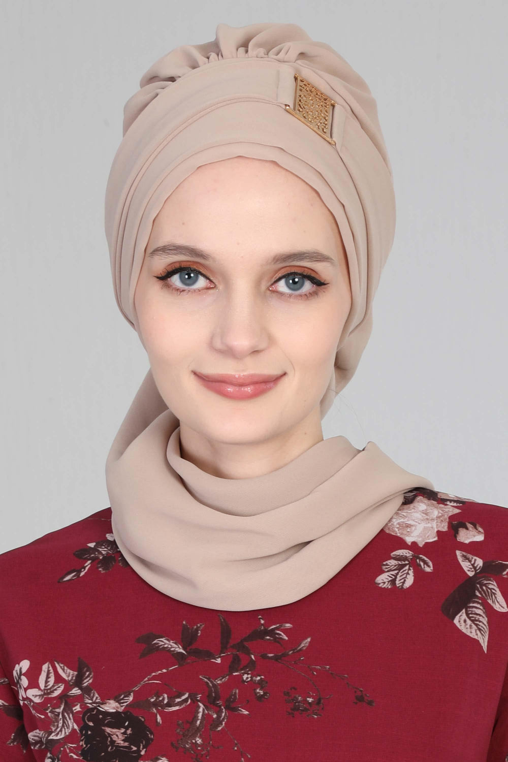 Chiffon Instant Turban with Gold Leopard Pattern Accessory, Adjustable Instant Turban Headscarf for Women, Pre-Tied Turban Hijab Cover,HT-11 Baby Blue