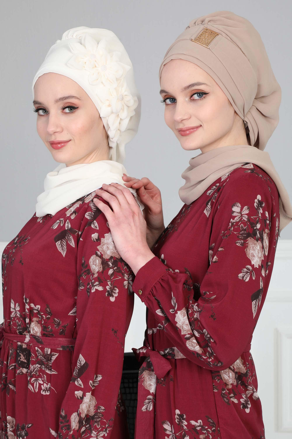 Chiffon Instant Turban with Gold Leopard Pattern Accessory, Adjustable Instant Turban Headscarf for Women, Pre-Tied Turban Hijab Cover,HT-11 Baby Blue
