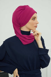 Stylish Instant Turban with Elegant Gold Chain Detail made from High Quality Chiffon Fabric, Breathable Headscarf Turban For Women,HT-28 Fuchsia