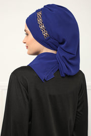 Stylish Instant Turban with Elegant Gold Chain Detail made from High Quality Chiffon Fabric, Breathable Headscarf Turban For Women,HT-28 Sax Blue