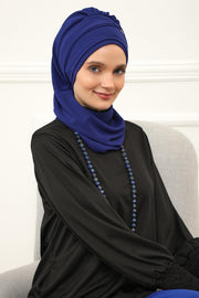 Stylish Instant Turban with Elegant Gold Chain Detail made from High Quality Chiffon Fabric, Breathable Headscarf Turban For Women,HT-28 Sax Blue