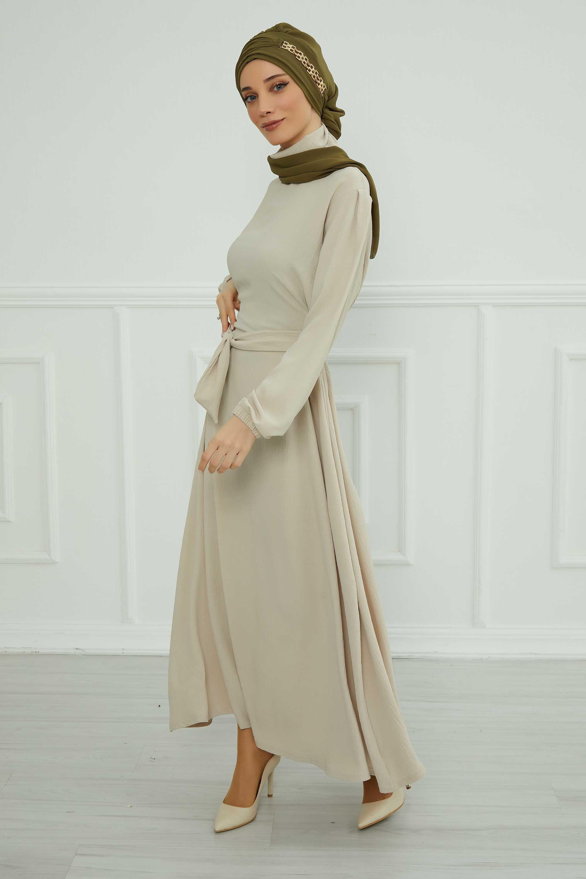 Stylish Instant Turban with Elegant Gold Chain Detail made from High Quality Chiffon Fabric, Breathable Headscarf Turban For Women,HT-28 Army Green