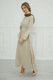 Stylish Instant Turban with Elegant Gold Chain Detail made from High Quality Chiffon Fabric, Breathable Headscarf Turban For Women,HT-28 Army Green