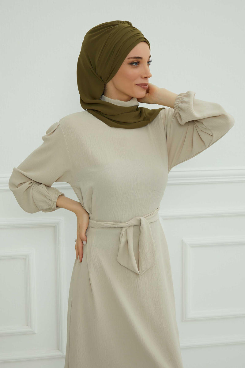 Stylish Instant Turban with Elegant Gold Chain Detail made from High Quality Chiffon Fabric, Breathable Headscarf Turban For Women,HT-28 Army Green