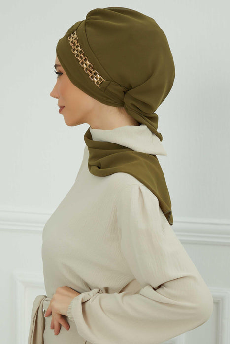 Instant Turban Lightweight Chiffon Scarf Head Turbans For Women Headwear With Unique Gold Accessories Stylish Elegant Design,HT-28