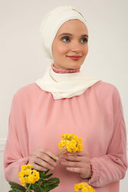 Stylish Instant Turban with Elegant Gold Chain Detail made from High Quality Chiffon Fabric, Breathable Headscarf Turban For Women,HT-28 Ivory