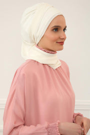 Stylish Instant Turban with Elegant Gold Chain Detail made from High Quality Chiffon Fabric, Breathable Headscarf Turban For Women,HT-28 Ivory