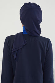 Stylish Instant Turban with Elegant Gold Chain Detail made from High Quality Chiffon Fabric, Breathable Headscarf Turban For Women,HT-28 Navy Blue
