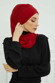 Stylish Instant Turban with Elegant Gold Chain Detail made from High Quality Chiffon Fabric, Breathable Headscarf Turban For Women,HT-28 Red