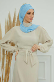 Stylish Instant Turban with Elegant Gold Chain Detail made from High Quality Chiffon Fabric, Breathable Headscarf Turban For Women,HT-28 Baby Blue