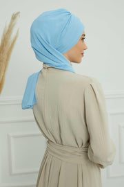 Stylish Instant Turban with Elegant Gold Chain Detail made from High Quality Chiffon Fabric, Breathable Headscarf Turban For Women,HT-28 Baby Blue