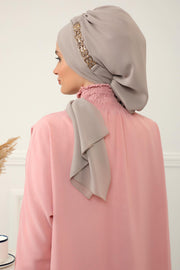 Stylish Instant Turban with Elegant Gold Chain Detail made from High Quality Chiffon Fabric, Breathable Headscarf Turban For Women,HT-28 Mink