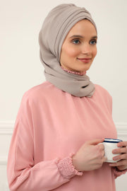 Stylish Instant Turban with Elegant Gold Chain Detail made from High Quality Chiffon Fabric, Breathable Headscarf Turban For Women,HT-28 Mink