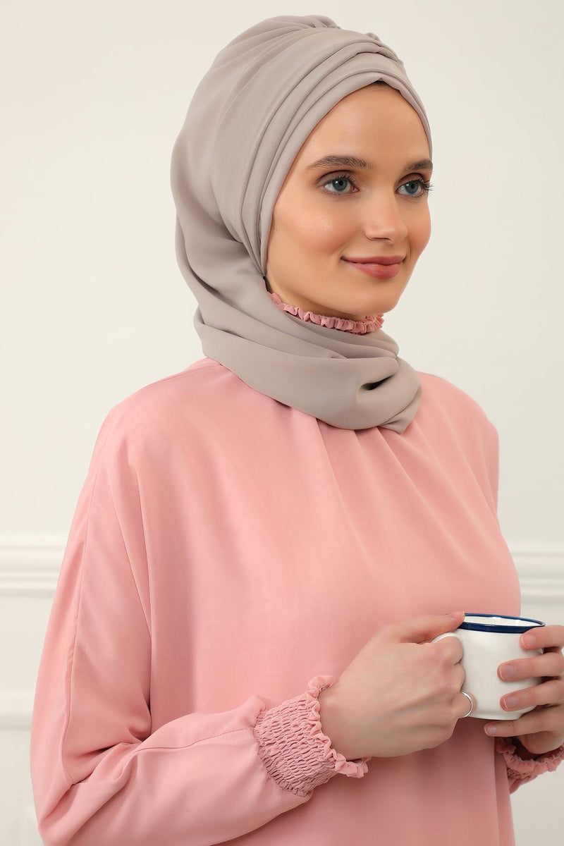 Stylish Instant Turban with Elegant Gold Chain Detail made from High Quality Chiffon Fabric, Breathable Headscarf Turban For Women,HT-28 Mink