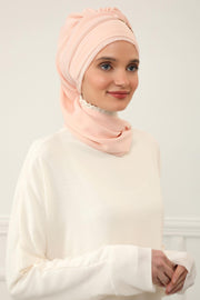 Stylish Instant Turban with Elegant Gold Chain Detail made from High Quality Chiffon Fabric, Breathable Headscarf Turban For Women,HT-28 Beige