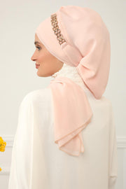 Stylish Instant Turban with Elegant Gold Chain Detail made from High Quality Chiffon Fabric, Breathable Headscarf Turban For Women,HT-28 Beige