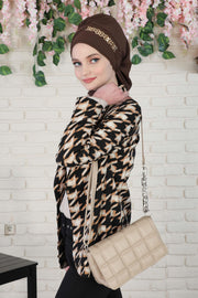 Stylish Instant Turban with Elegant Gold Chain Detail made from High Quality Chiffon Fabric, Breathable Headscarf Turban For Women,HT-28 Brown