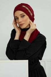 Stylish Instant Turban with Elegant Gold Chain Detail made from High Quality Chiffon Fabric, Breathable Headscarf Turban For Women,HT-28 Maroon