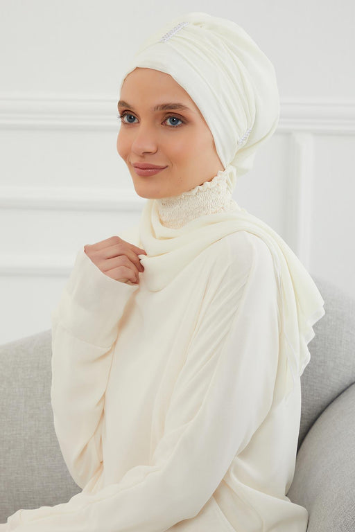 Instant Turban Lightweight Chiffon Scarf Head Turbans For Women with Unique Stone Accessories Headwear Stylish Elegant Design,HT-51 Ivory