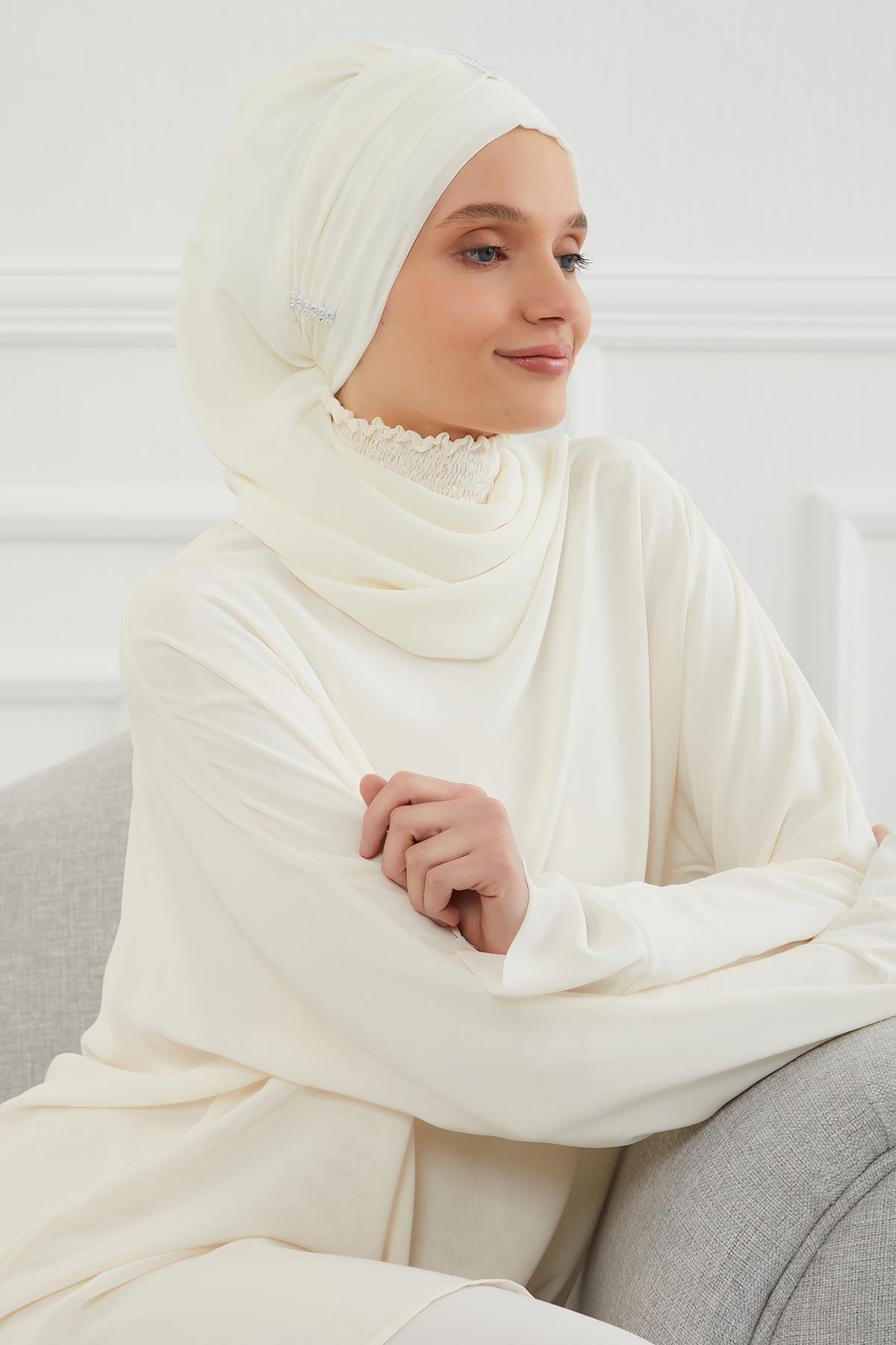 Instant Turban Lightweight Chiffon Scarf Head Turbans For Women with Unique Stone Accessories Headwear Stylish Elegant Design,HT-51 Ivory