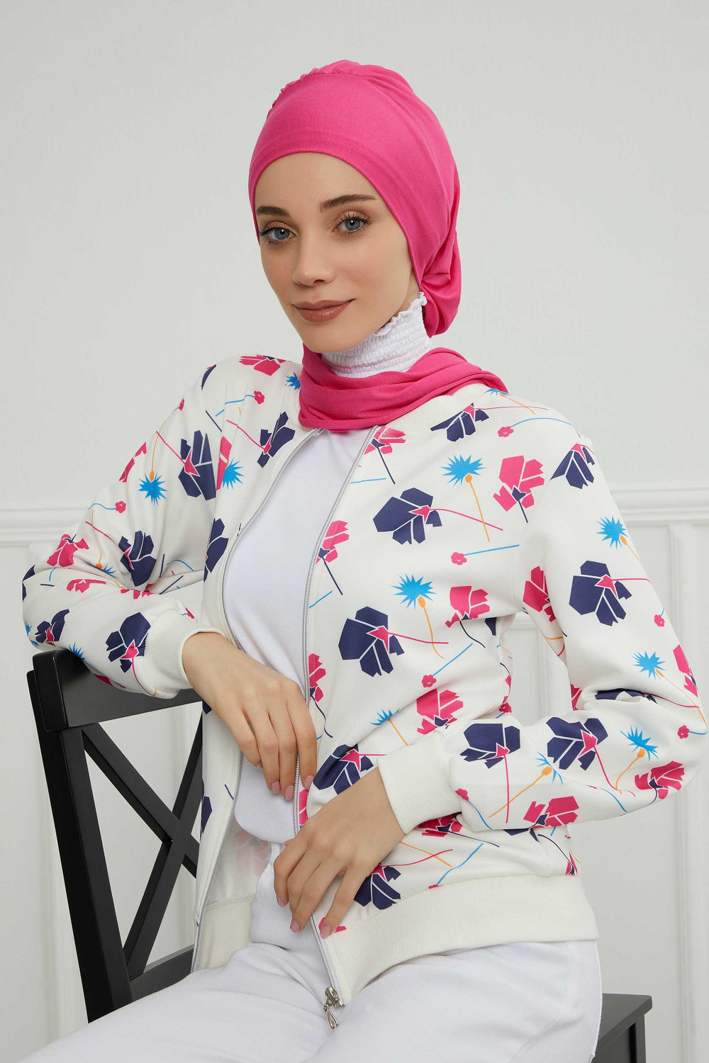 Ready to Wear Cotton Hijab Turban, Lightweight Pre-Tied Headscarf with Lycra, Easy Slip-On Modest Head Cover,HT-96 Fuchsia