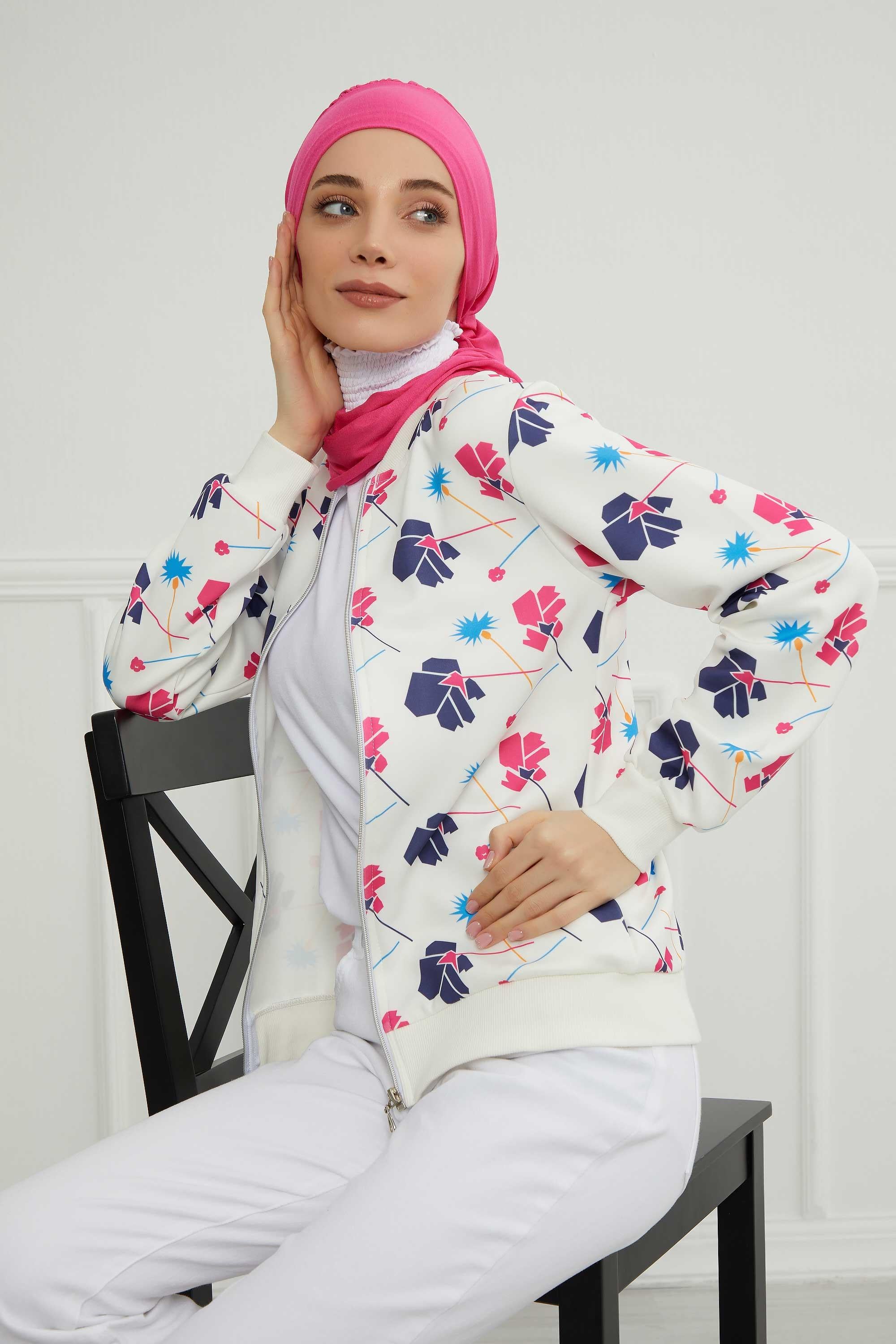 Ready to Wear Cotton Hijab Turban, Lightweight Pre-Tied Headscarf with Lycra, Easy Slip-On Modest Head Cover,HT-96 Fuchsia