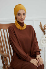 Ready to Wear Cotton Hijab Turban, Lightweight Pre-Tied Headscarf with Lycra, Easy Slip-On Modest Head Cover,HT-96 Mustard Yellow