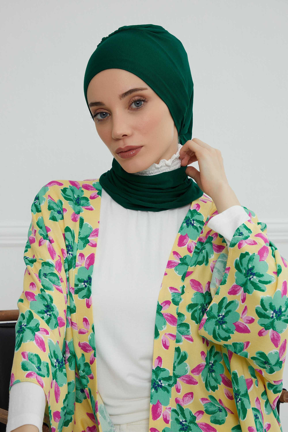 Ready to Wear Cotton Hijab Turban, Lightweight Pre-Tied Headscarf with Lycra, Easy Slip-On Modest Head Cover,HT-96 Green