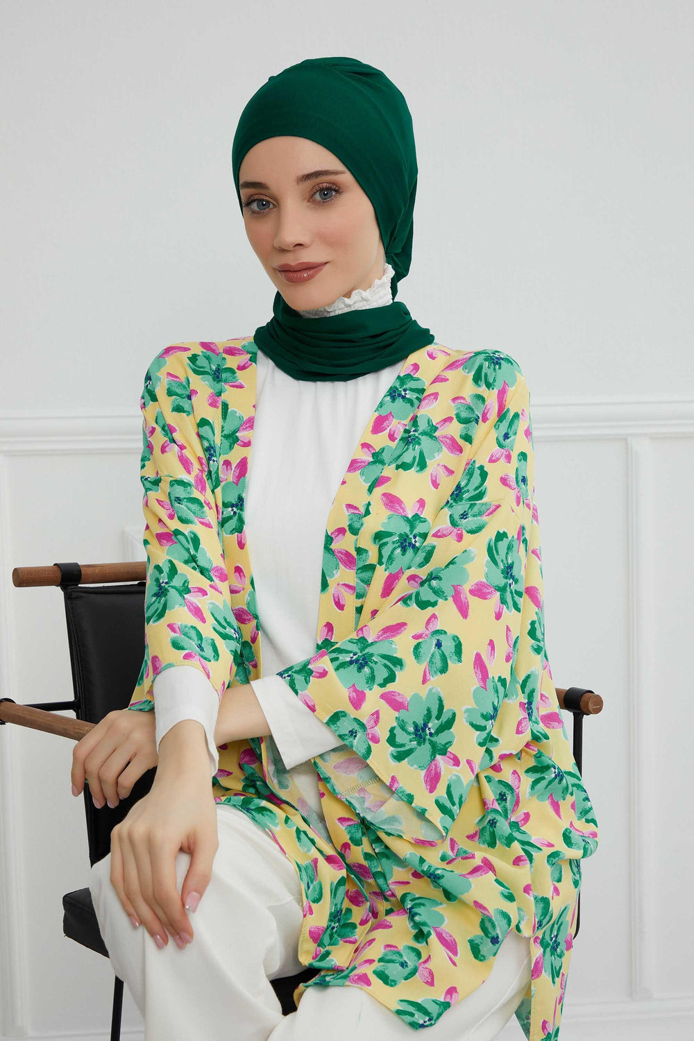 Ready to Wear Cotton Hijab Turban, Lightweight Pre-Tied Headscarf with Lycra, Easy Slip-On Modest Head Cover,HT-96 Green