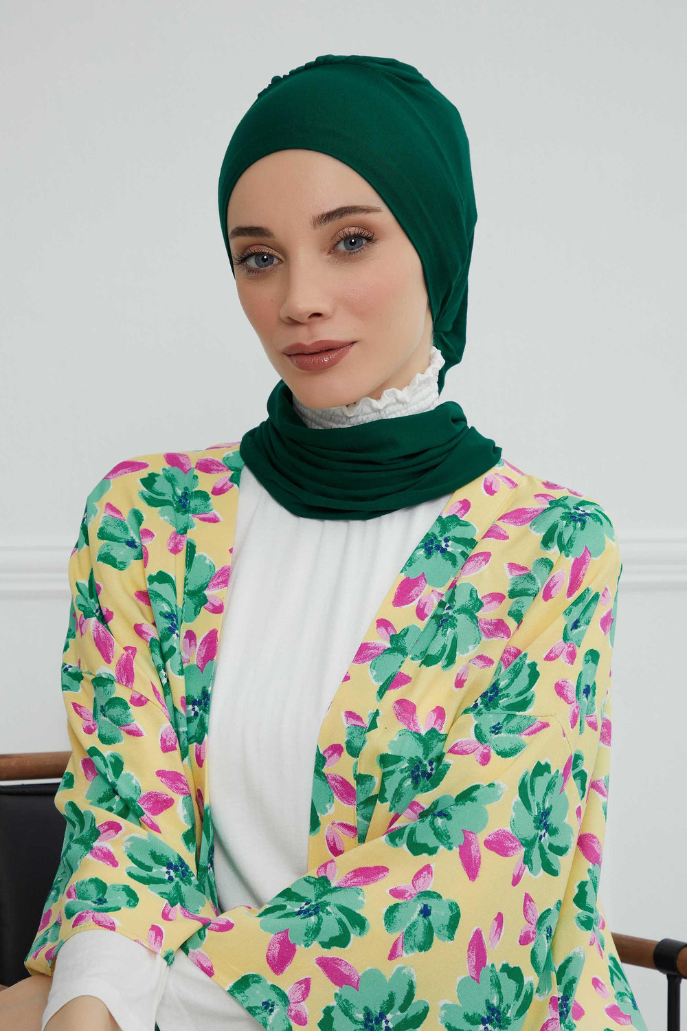 Ready to Wear Cotton Hijab Turban, Lightweight Pre-Tied Headscarf with Lycra, Easy Slip-On Modest Head Cover,HT-96 Green