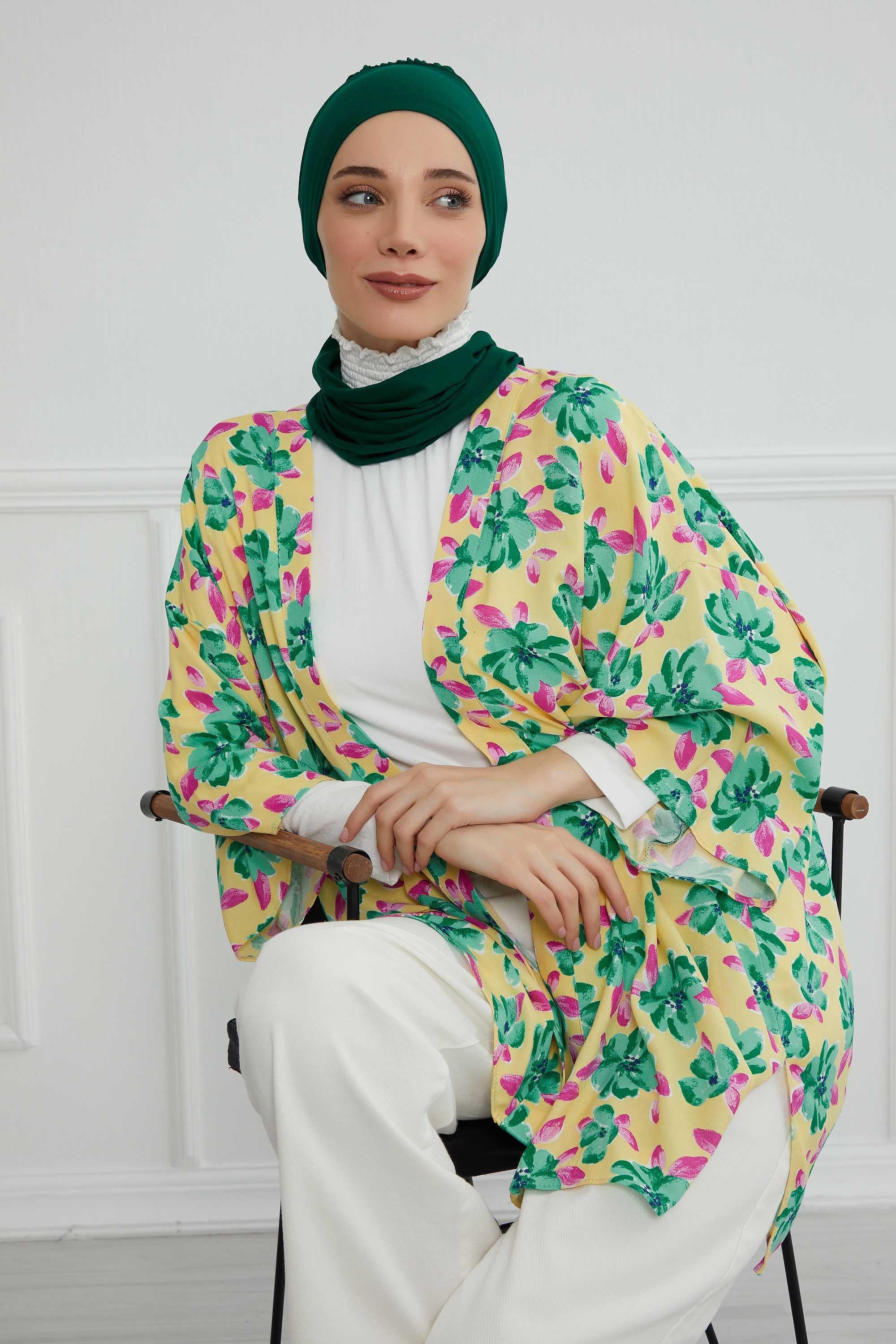 Ready to Wear Cotton Hijab Turban, Lightweight Pre-Tied Headscarf with Lycra, Easy Slip-On Modest Head Cover,HT-96 Green