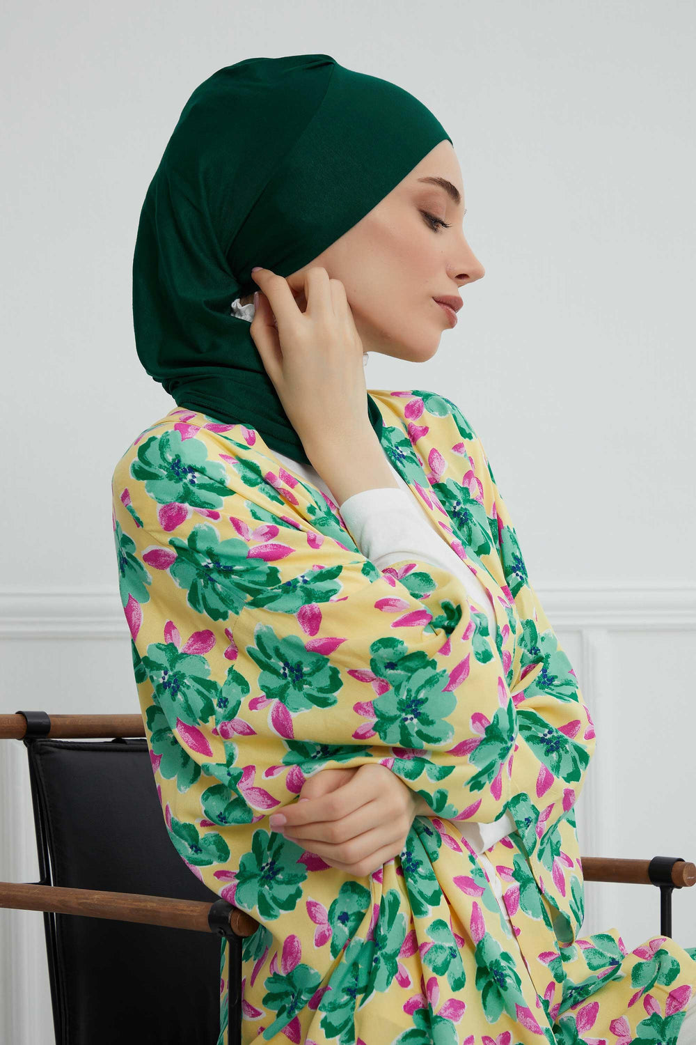 Ready to Wear Cotton Hijab Turban, Lightweight Pre-Tied Headscarf with Lycra, Easy Slip-On Modest Head Cover,HT-96 Green