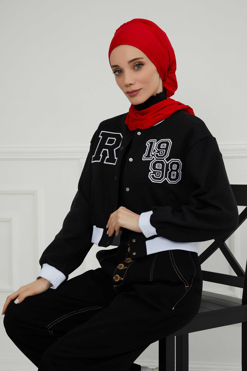Ready to Wear Cotton Hijab Turban, Lightweight Pre-Tied Headscarf with Lycra, Easy Slip-On Modest Head Cover,HT-96 Red