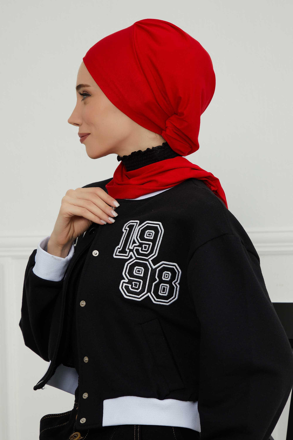 Ready to Wear Cotton Hijab Turban, Lightweight Pre-Tied Headscarf with Lycra, Easy Slip-On Modest Head Cover,HT-96 Red