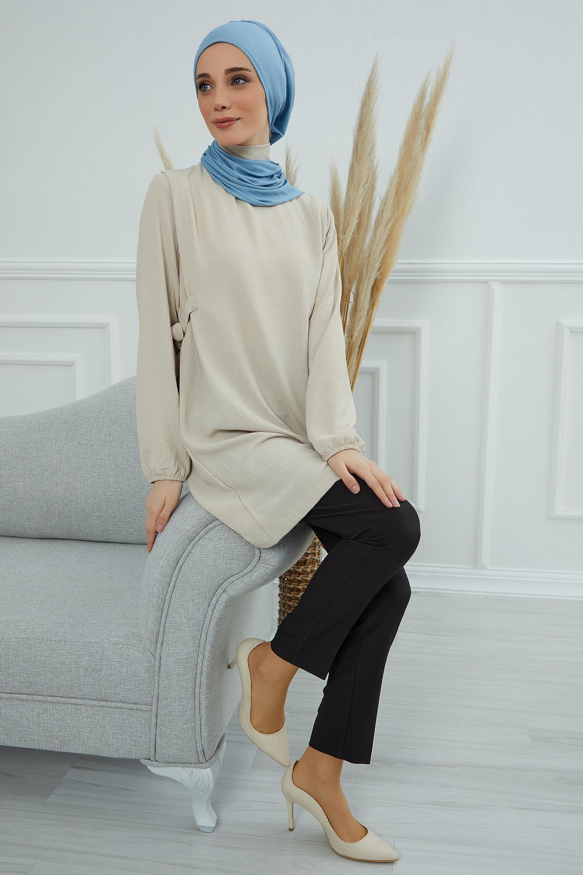 Ready to Wear Cotton Hijab Turban, Lightweight Pre-Tied Headscarf with Lycra, Easy Slip-On Modest Head Cover,HT-96 Blue