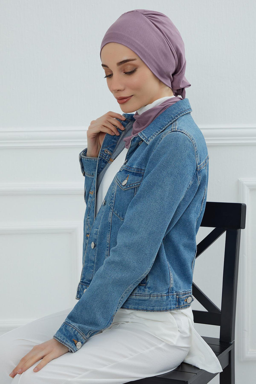 Ready to Wear Cotton Hijab Turban, Lightweight Pre-Tied Headscarf with Lycra, Easy Slip-On Modest Head Cover,HT-96 Lilac