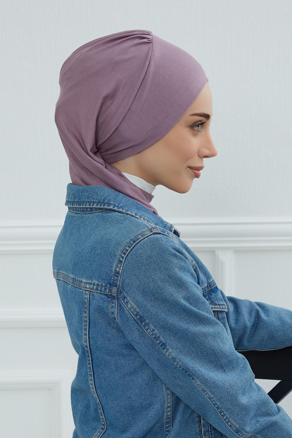 Ready to Wear Cotton Hijab Turban, Lightweight Pre-Tied Headscarf with Lycra, Easy Slip-On Modest Head Cover,HT-96 Lilac