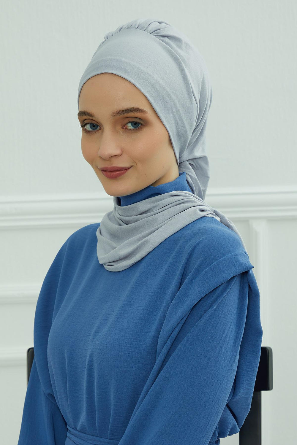 Ready to Wear Cotton Hijab Turban, Lightweight Pre-Tied Headscarf with Lycra, Easy Slip-On Modest Head Cover,HT-96 Grey 2