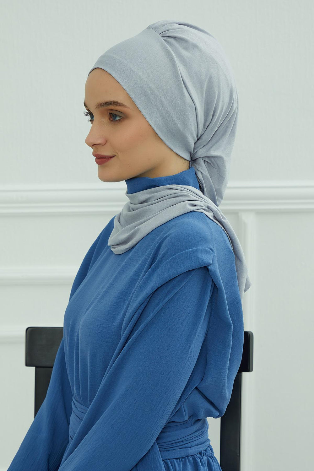 Ready to Wear Cotton Hijab Turban, Lightweight Pre-Tied Headscarf with Lycra, Easy Slip-On Modest Head Cover,HT-96 Grey 2