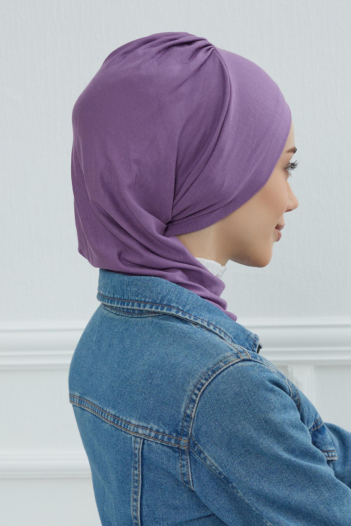 Ready to Wear Cotton Hijab Turban, Lightweight Pre-Tied Headscarf with Lycra, Easy Slip-On Modest Head Cover,HT-96 Purple 2