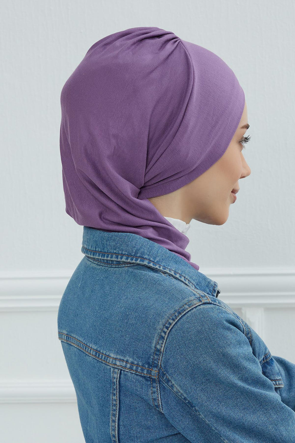 Ready to Wear Cotton Hijab Turban, Lightweight Pre-Tied Headscarf with Lycra, Easy Slip-On Modest Head Cover,HT-96 Purple 2