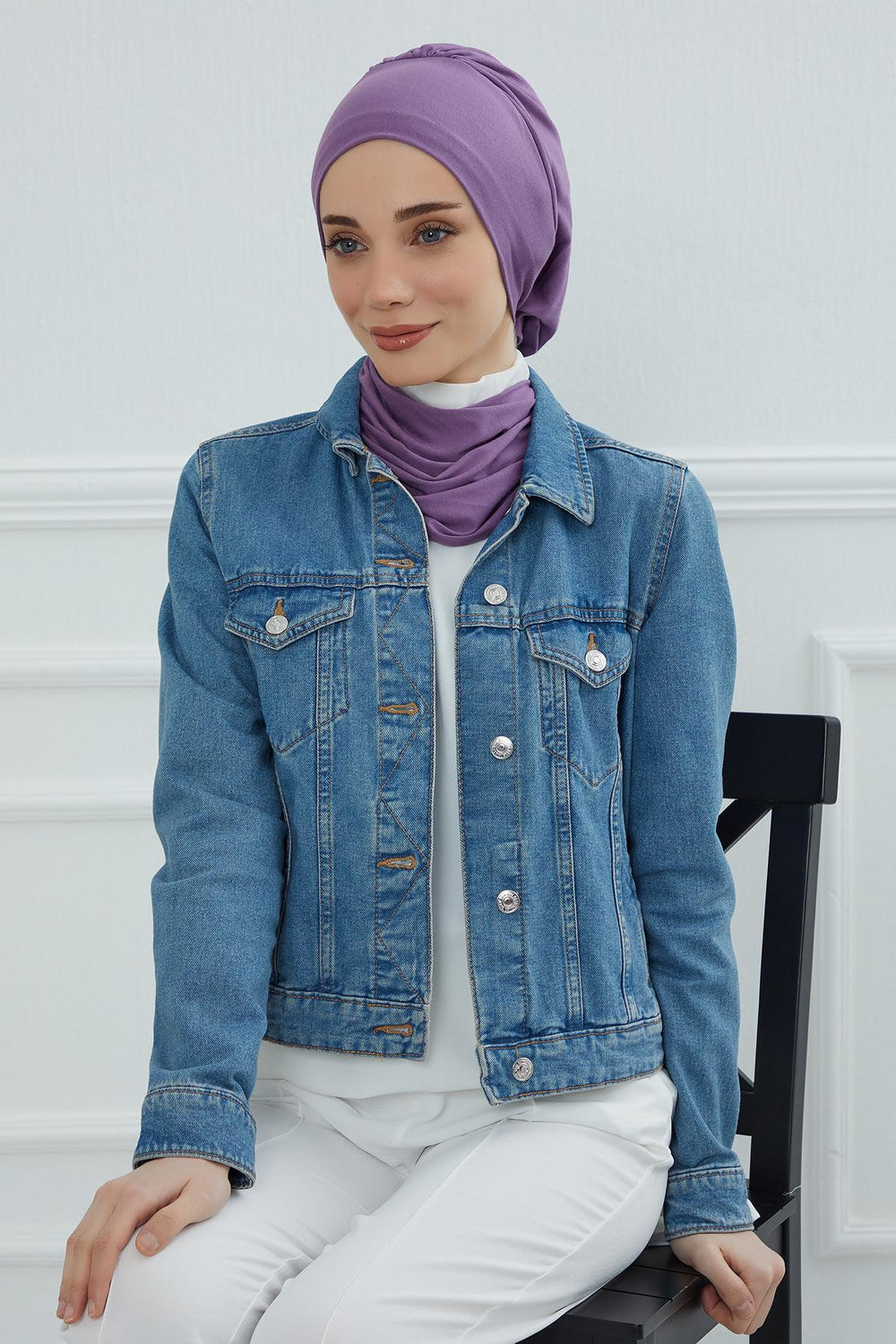 Ready to Wear Cotton Hijab Turban, Lightweight Pre-Tied Headscarf with Lycra, Easy Slip-On Modest Head Cover,HT-96 Purple 2
