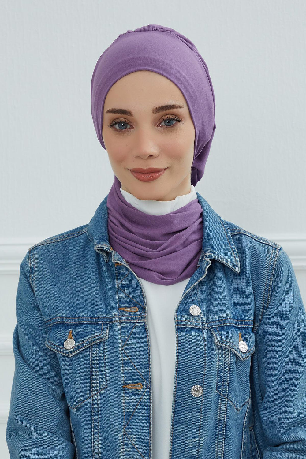 Ready to Wear Cotton Hijab Turban, Lightweight Pre-Tied Headscarf with Lycra, Easy Slip-On Modest Head Cover,HT-96 Purple 2