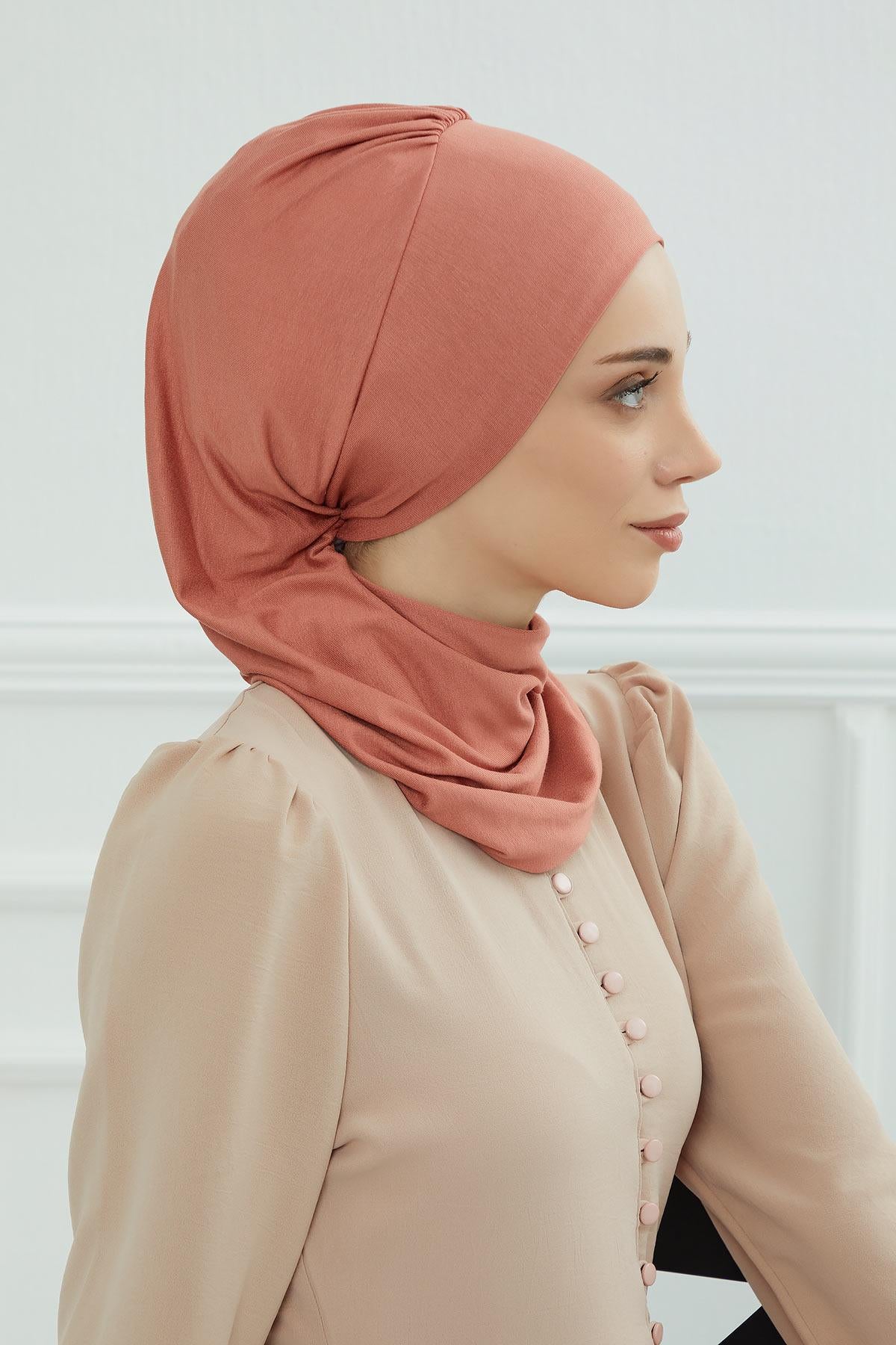 Ready to Wear Cotton Hijab Turban, Lightweight Pre-Tied Headscarf with Lycra, Easy Slip-On Modest Head Cover,HT-96 Salmon