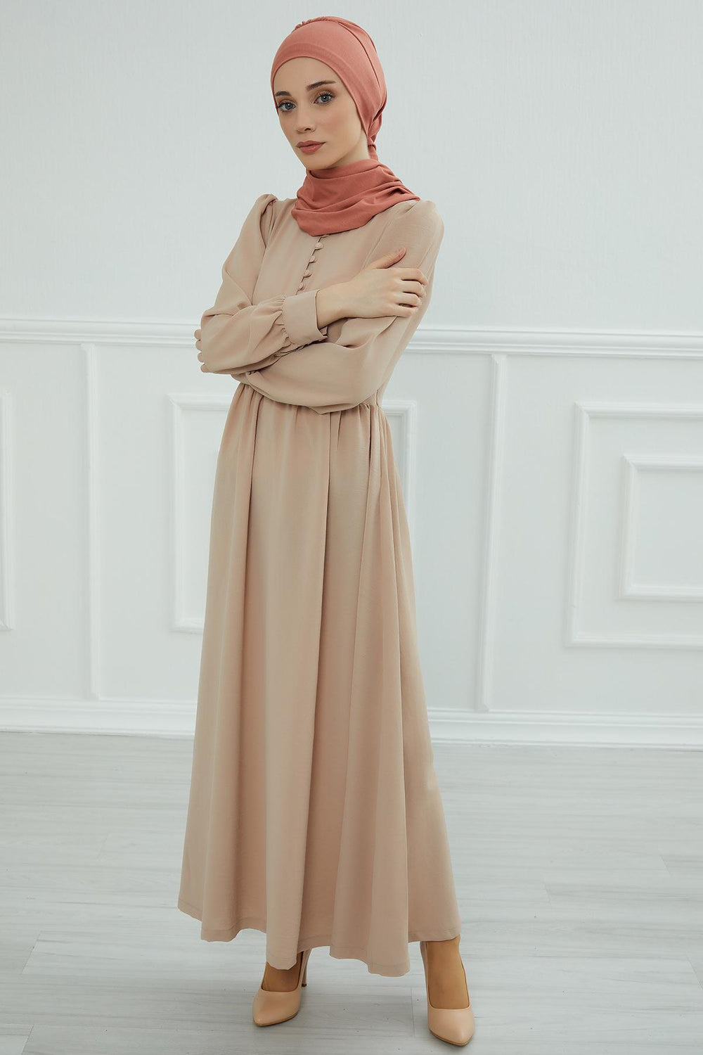 Ready to Wear Cotton Hijab Turban, Lightweight Pre-Tied Headscarf with Lycra, Easy Slip-On Modest Head Cover,HT-96 Salmon