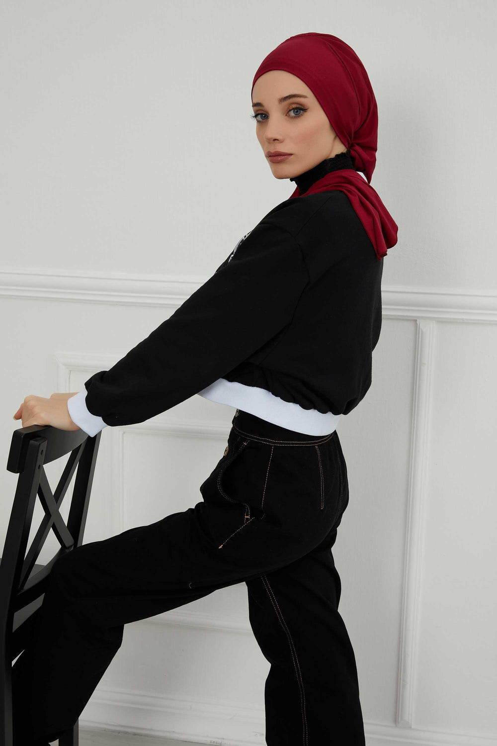 Ready to Wear Cotton Hijab Turban, Lightweight Pre-Tied Headscarf with Lycra, Easy Slip-On Modest Head Cover,HT-96 Maroon