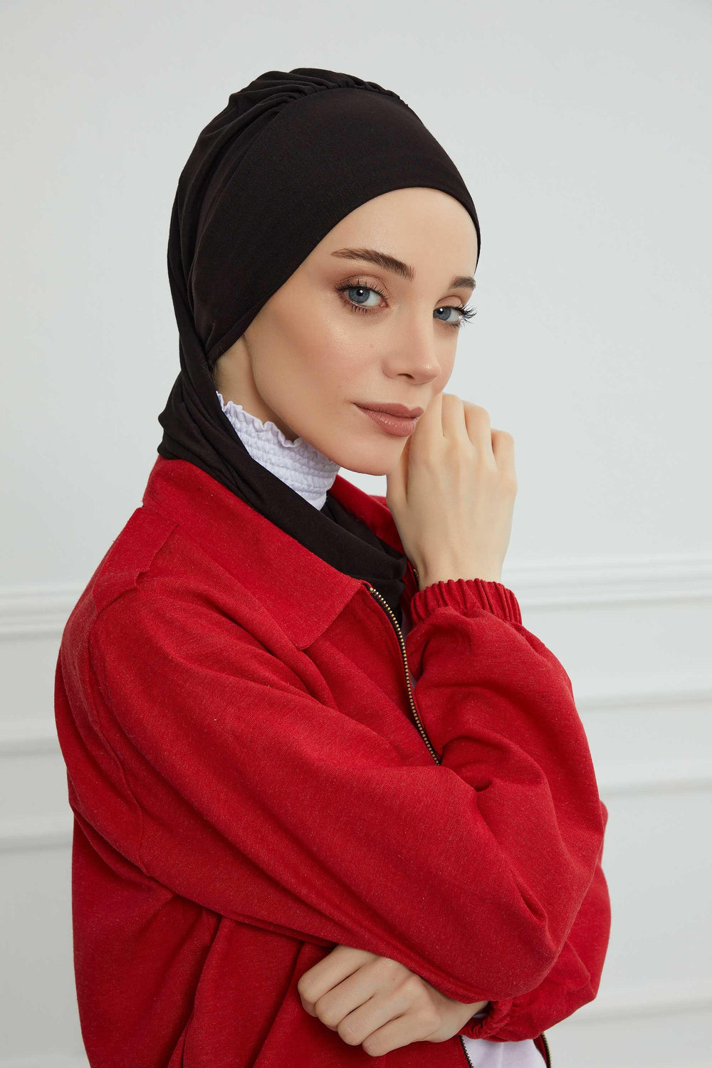 Ready to Wear Cotton Hijab Turban, Lightweight Pre-Tied Headscarf with Lycra, Easy Slip-On Modest Head Cover,HT-96 Black